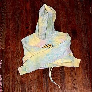 Zaful tie dye sunflower embroidered cropped hoodie